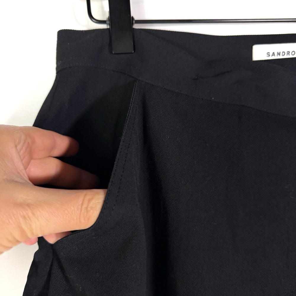 SANDRO Souvenir Skirt Black Wrap Maxi Gold Logo Detail Size 40 FR / 8 US - Picture 11 of 14